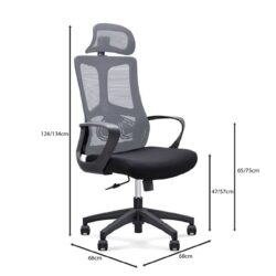 BF8600 Πολυθρόνα Γραφείου Διευθυντή, Mesh Γκρι, Ύφασμα Μαύρο - Image 4