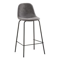 CELINA Σκαμπό BAR με Πλάτη, Μέταλλο Βαφή Μαύρο, Ύφασμα Suede Απόχρωση Ανθρακί