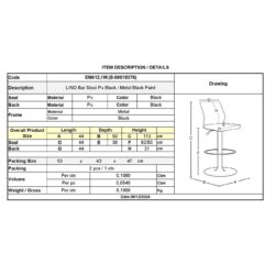 LINO Σκαμπό BAR με Πλάτη, Μέταλλο Βαφή Μαύρο, PU Μαύρο, Ρύθμιση Ύψους, Περιστρεφόμενο - Image 3