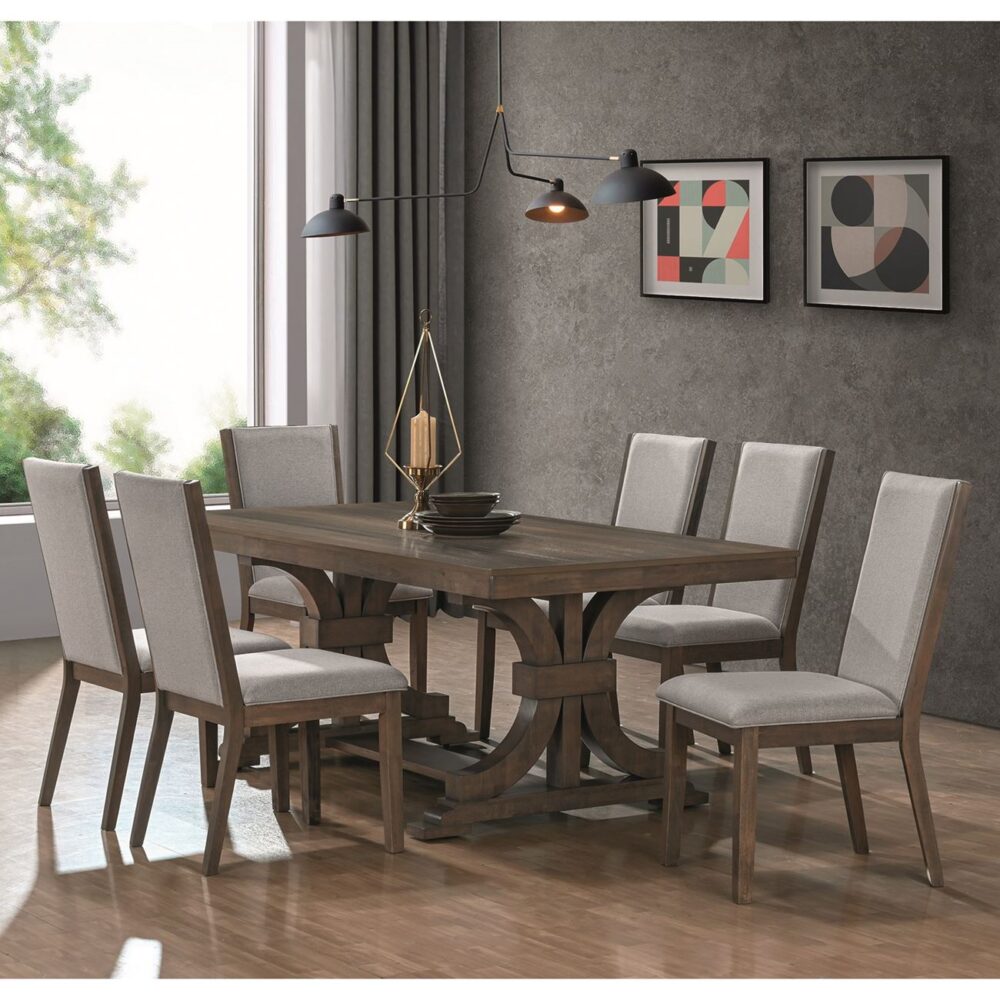 KING Set Τραπεζαρία Ξύλινη Σαλονιού: Τραπέζι+6 Καρέκλες, Antique Grey Walnut, Ύφ.Γκρι - Image 2