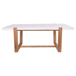 COMET Set Τραπεζαρία Ξύλινη: Τραπέζι+6 Καρέκλες, Φυσικό με Mdf Άσπρο Μάρμαρο,Ύφασμα Άσπρο - Image 4