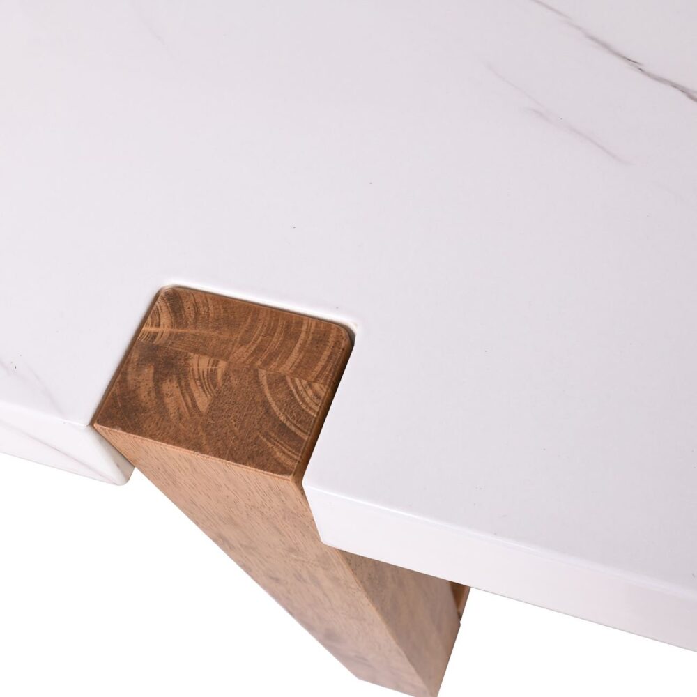 COMET Set Τραπεζαρία Ξύλινη: Τραπέζι+6 Καρέκλες, Φυσικό με Mdf Άσπρο Μάρμαρο,Ύφασμα Άσπρο - Image 5