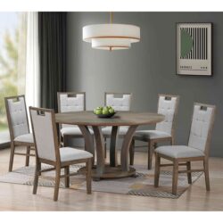 GORDON Set Τραπεζαρία Ξύλινη Σαλονιού: Τραπέζι+6 Καρέκλες, Antique Grey Walnut, Ύφ.Γκρι - Image 2