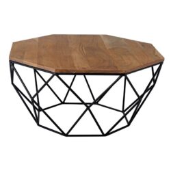 GLEN Τραπεζάκι Σαλονιού Καθιστικού, Μέταλλο Βαφή Μαύρο, Ξύλο Ακακία Φυσικό