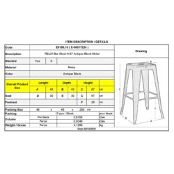RELIX Σκαμπό Bar-Pro H.67cm, Στοιβαζόμενο, Μέταλλο Βαφή Antique Black - Image 3