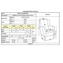 EMERALD Πολυθρόνα Σαλονιού - Καθιστικού, Ύφασμα Κοτλέ Μπεζ - Image 3