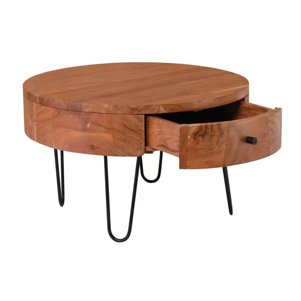 KARIM-W Τραπεζάκι Σαλονιού Καθιστικού, Μέταλλο Βαφή Μαύρο, Ξύλο Ακακία Φυσικό - Image 3