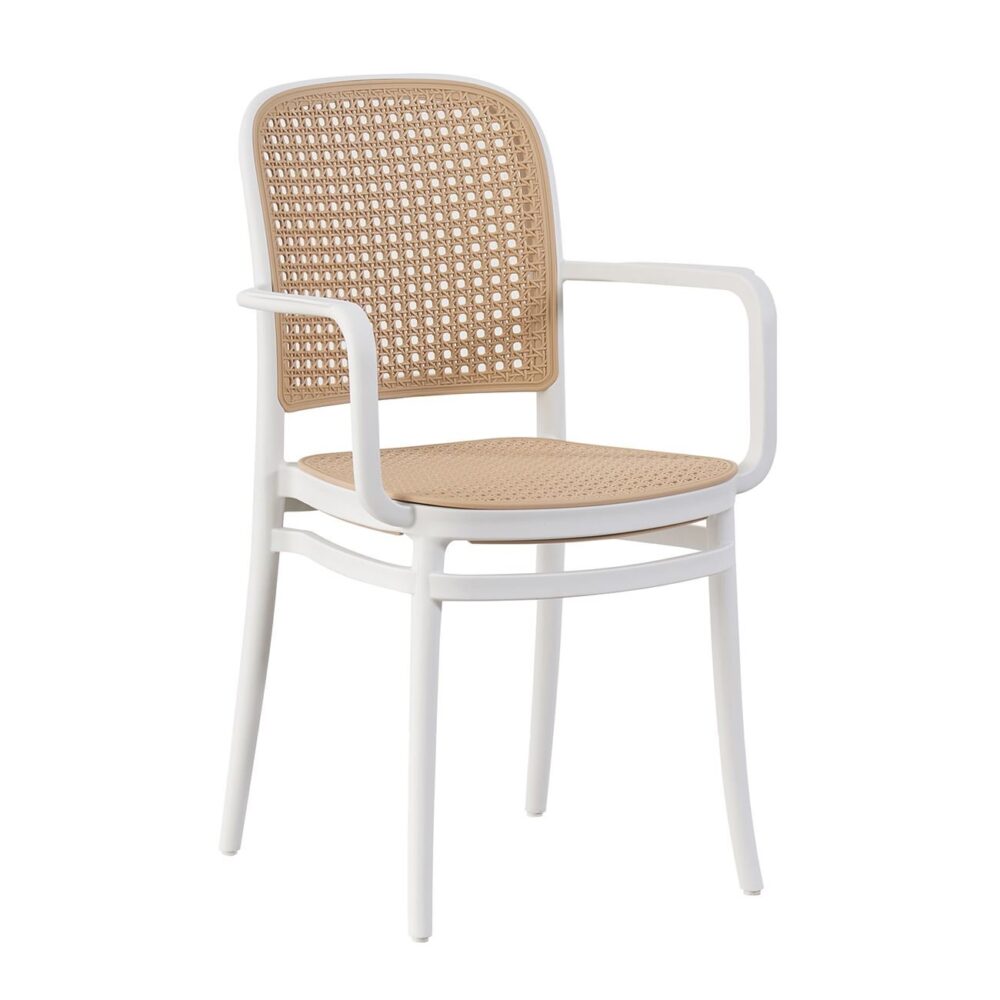 FLORENCE Πολυθρόνα PP Άσπρο, PP Rattan Μπεζ, Στοιβαζόμενη - Image 2