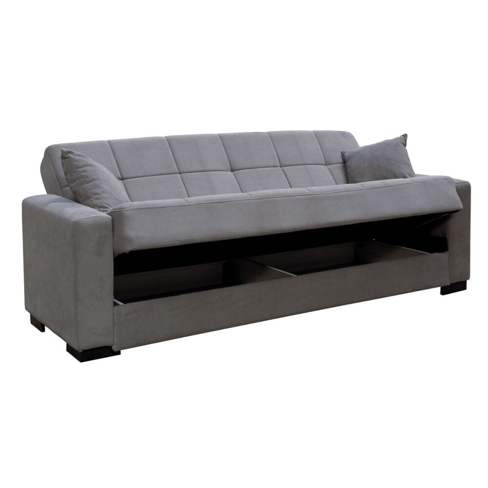 CARSON Καναπές – Κρεβάτι με Αποθηκευτικό Χώρο, 3Θέσιος Ύφασμα Γκρι - Image 4
