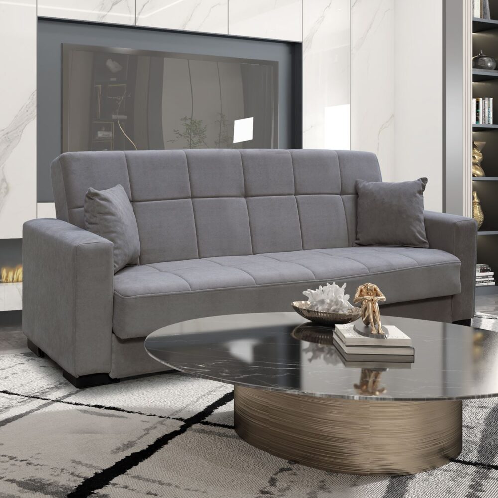 CARSON Καναπές – Κρεβάτι με Αποθηκευτικό Χώρο, 3Θέσιος Ύφασμα Γκρι - Image 6