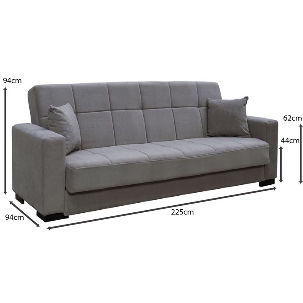 CARSON Καναπές – Κρεβάτι με Αποθηκευτικό Χώρο, 3Θέσιος Ύφασμα Γκρι - Image 7