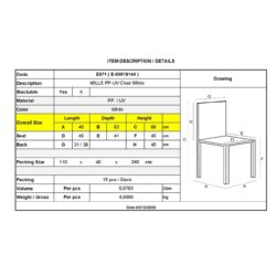 MILLS Καρέκλα Εστίασης - Catering Στοιβαζόμενη PP Άσπρο - Image 6