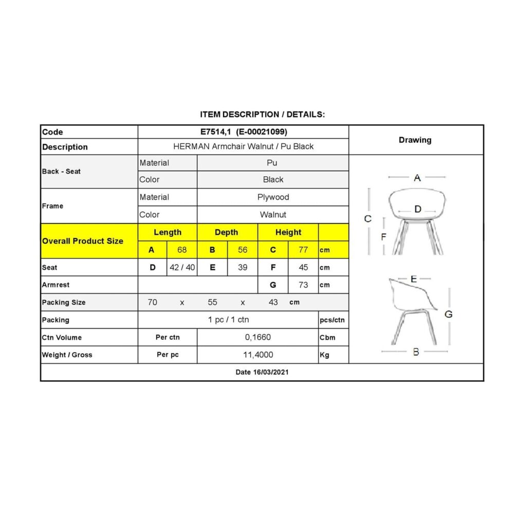 HERMAN Πολυθρόνα Καρυδί - Pu Μαύρο - Image 6