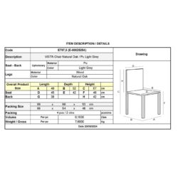 VISTA Καρέκλα Τραπεζαρίας- Κουζίνας, Απόχρωση Natural Oak Pu Ανοιχτό Γκρι - Image 3