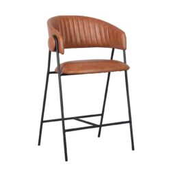 ALFRED Σκαμπό BAR Μέταλλο Βαφή Μαύρο, PU Camel - Image 2