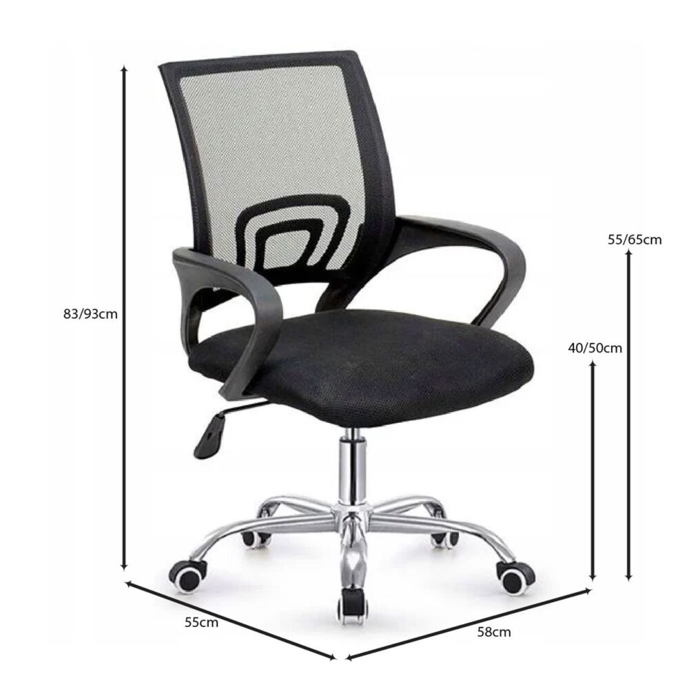 BF2101-W Πολυθρόνα Γραφείου χωρίς Ανάκλιση, Μέταλλο Χρώμιο Mesh Μαύρο - Image 5