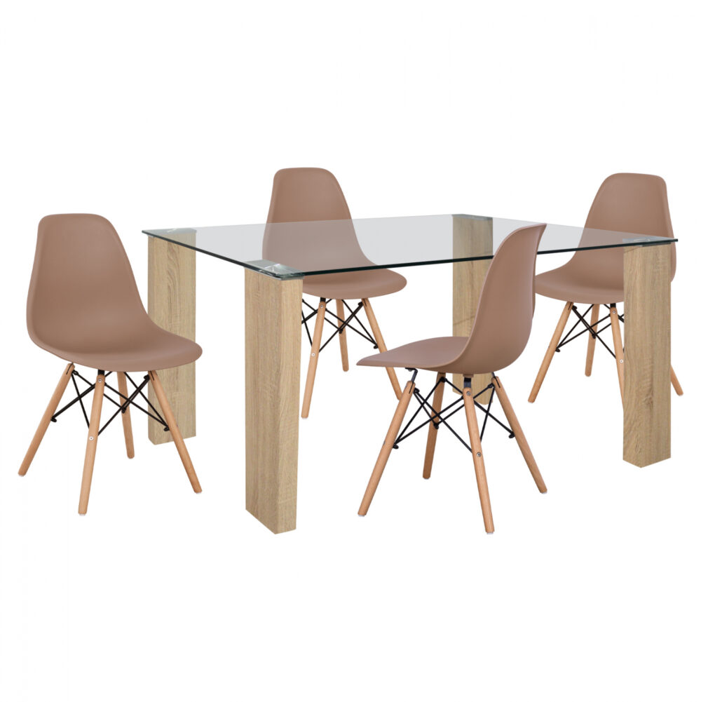 set-trapezaria-5tmch-me-trapezi-morgan-1 ΣΕΤ ΤΡΑΠΕΖΑΡΙΑ 5ΤΜΧ ΜΕ ΤΡΑΠΕΖΙ MORGAN 140Χ80X75 & ΚΑΡΕΚΛΕΣ TWIST ΚΑΠΟΥΤΣΙΝΟ HM11406 - Image 1