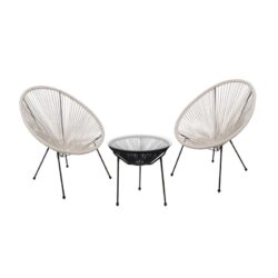 ACAPULCO Set Κήπου - Βεράντας: Τραπέζι+2 Πολυθρόνες, Μέταλλο Μαύρο / Rattan Άσπρο & Μαύρο