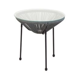 ACAPULCO Τραπεζάκι Μέταλλο Βαφή Μαύρο, Plastic Rattan Γκρι