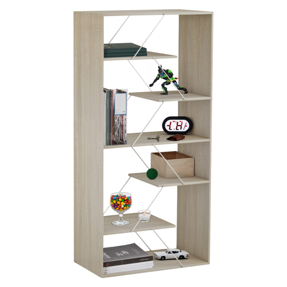 ΒΙΒΛΙΟΘΗΚΗ TARS HM2240.11 SONAMA ΜΕΛΑΜΙΝΗ-ΛΕΥΚΕΣ ΜΕΤΑΛΛΙΚΕΣ ΒΕΡΓΕΣ 84x24x157Υεκ. - Image 1