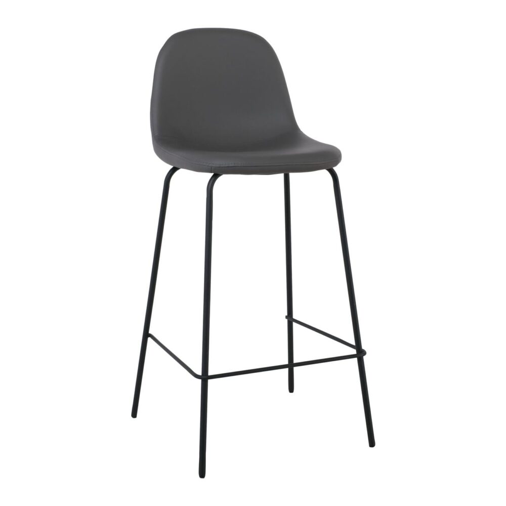 CELINA Σκαμπό BAR με Πλάτη, Κάθισμα H.67cm, Μέταλλο Βαφή Μαύρο, Pvc Γκρι - Image 2