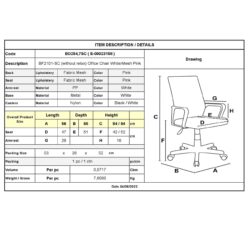 BF2101-SC Πολυθρόνα Γραφείου χωρίς Ανάκλιση Άσπρο - Mesh Ροζ - Image 6