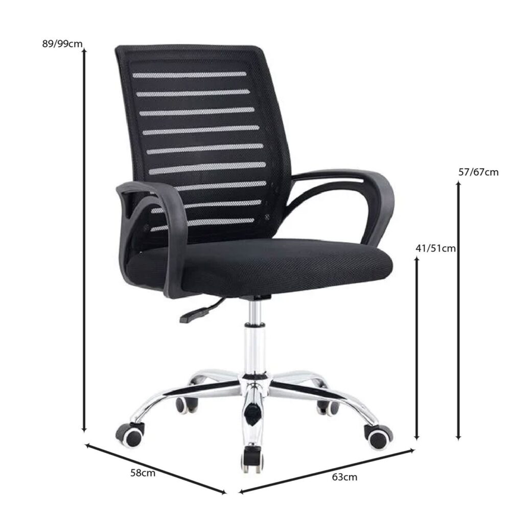 BF2140 Πολυθρόνα Γραφείου Μέταλλο Χρώμιο, Mesh Μαύρο - Image 3
