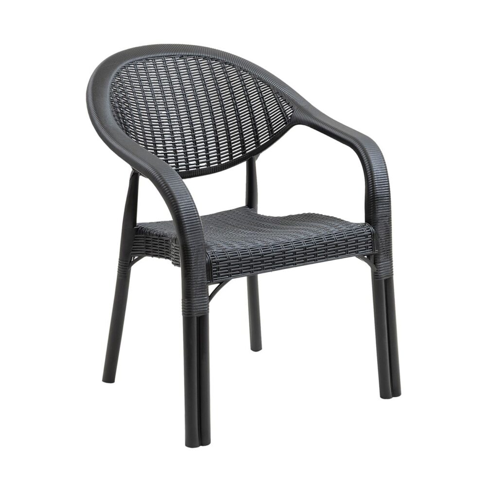 BAMBOO Pro Πολυθρόνα Κήπου - Βεράντας Στοιβαζόμενη, PP-UV (Rattan Look) Ανθρακί - Image 2