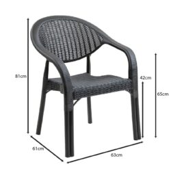 BAMBOO Pro Πολυθρόνα Κήπου - Βεράντας Στοιβαζόμενη, PP-UV (Rattan Look) Ανθρακί - Image 3