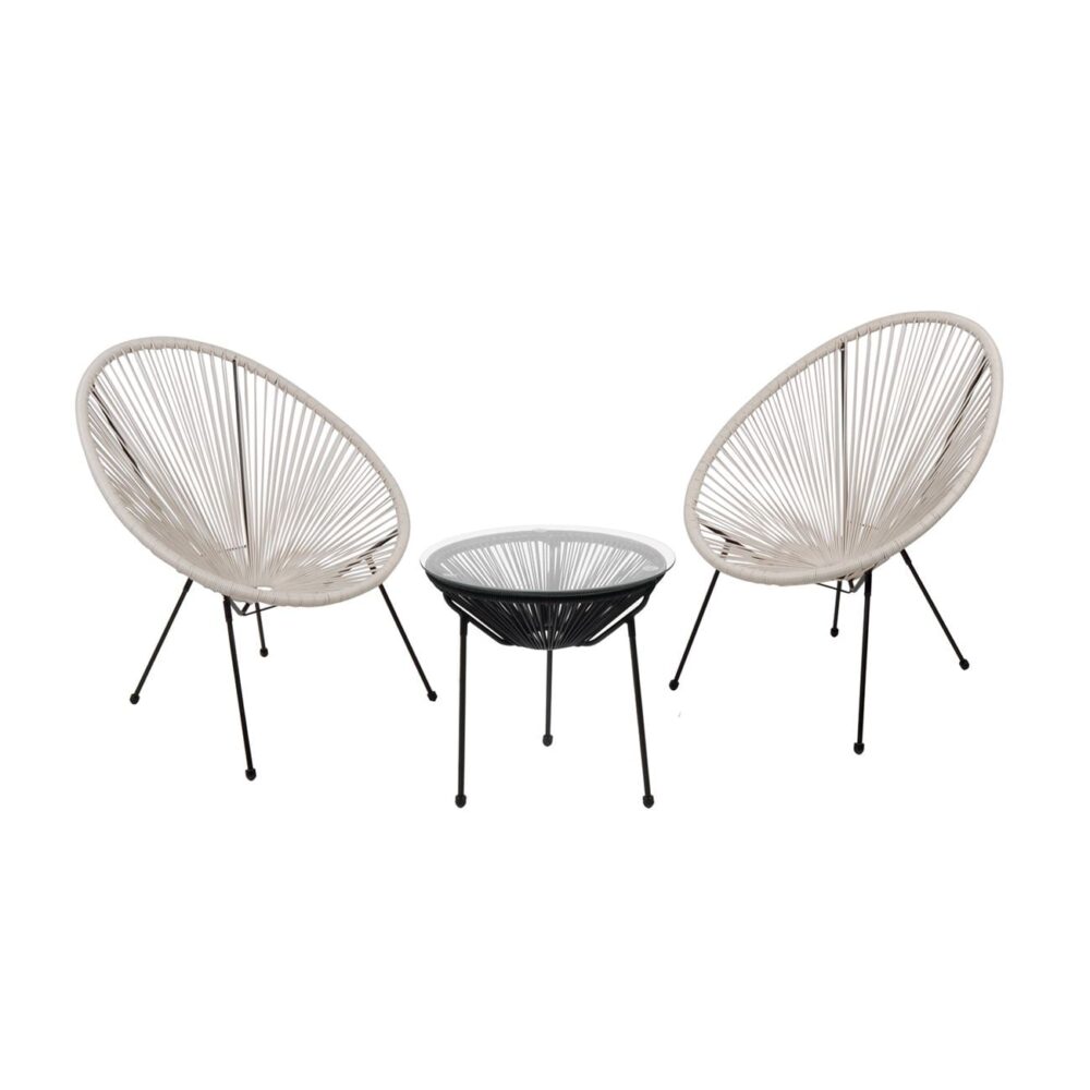 ACAPULCO Set Κήπου - Βεράντας: Τραπέζι+2 Πολυθρόνες, Μέταλλο Μαύρο / Rattan Άσπρο & Μαύρο - Image 2