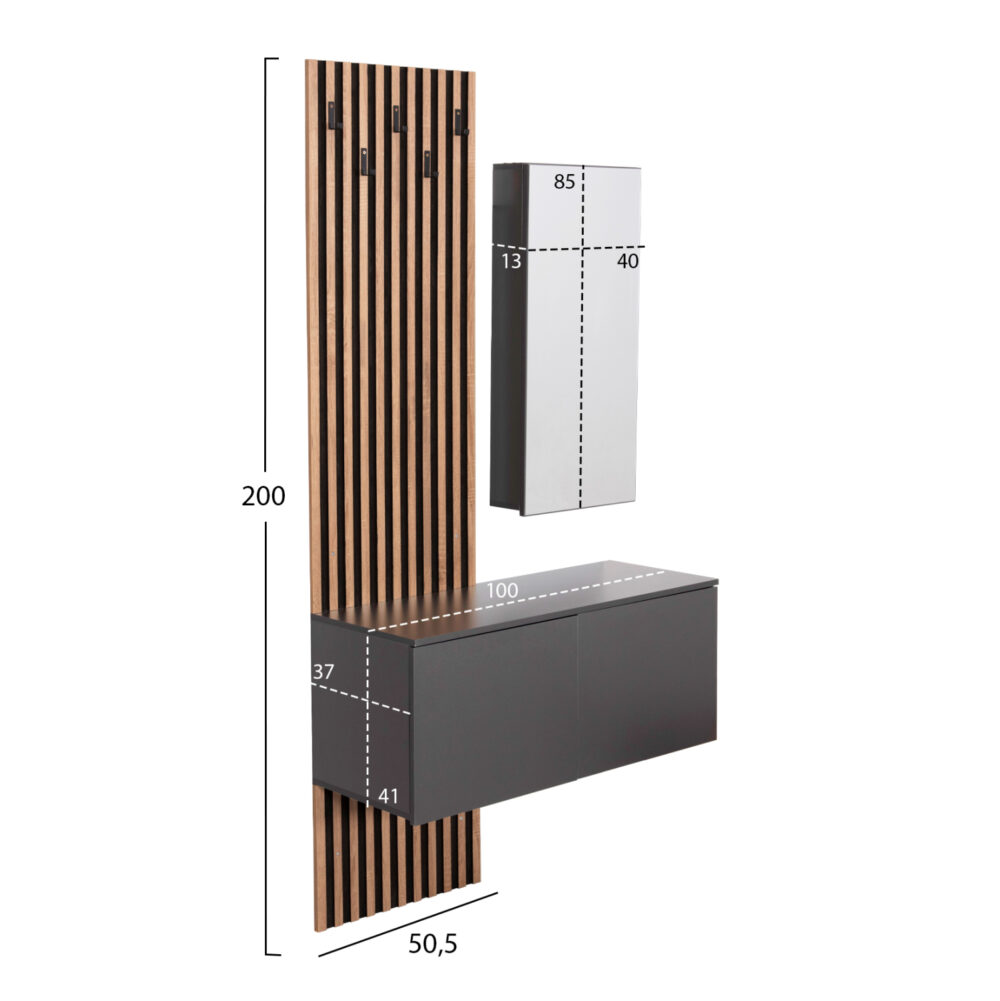 ΕΠΙΠΛΟ ΕΙΣΟΔΟΥ ΜΕ ΚΑΘΡΕΠΤΗ MYLES HM18080.02 ΜΕΛΑΜΙΝΗ ΣΟΝΑΜΑ-ΓΚΡΙ 100x37x200Υεκ - Image 2