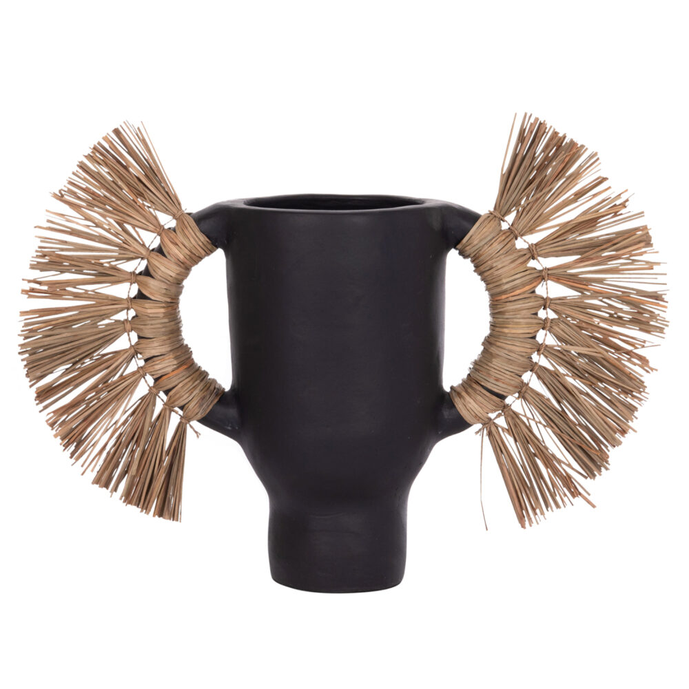 epitrapezio-diakosmitiko-bazo-fb9466801s ΕΠΙΤΡΑΠΕΖΙΟ ΔΙΑΚΟΣΜΗΤΙΚΟ ΒΑΖΟ ALICA HM4668.01S ΜΑΥΡΗ ΤΕΡΑΚΟΤΑ & GRASS--55x19x34Υεκ - Image 1