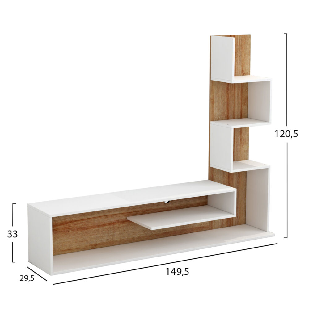 ΣΥΝΘΕΤΟ ΤΗΛΕΟΡΑΣΗΣ EDELIE HM8908.11 ΜΕΛΑΜΙΝΗ ΣΕ ΛΕΥΚΟ-ΦΥΣΙΚΟ 150x29,5x120Υεκ. - Image 2