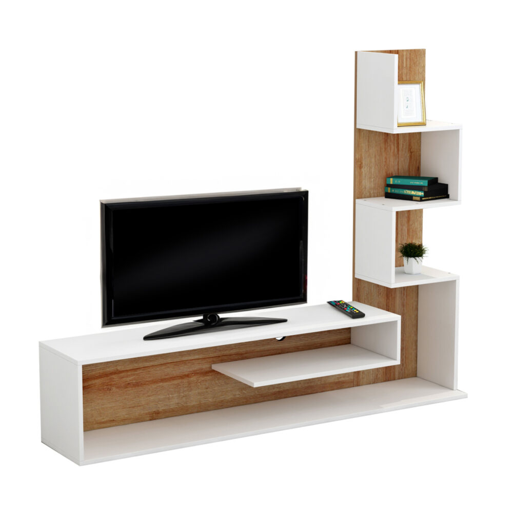 ΣΥΝΘΕΤΟ ΤΗΛΕΟΡΑΣΗΣ EDELIE HM8908.11 ΜΕΛΑΜΙΝΗ ΣΕ ΛΕΥΚΟ-ΦΥΣΙΚΟ 150x29,5x120Υεκ. - Image 1