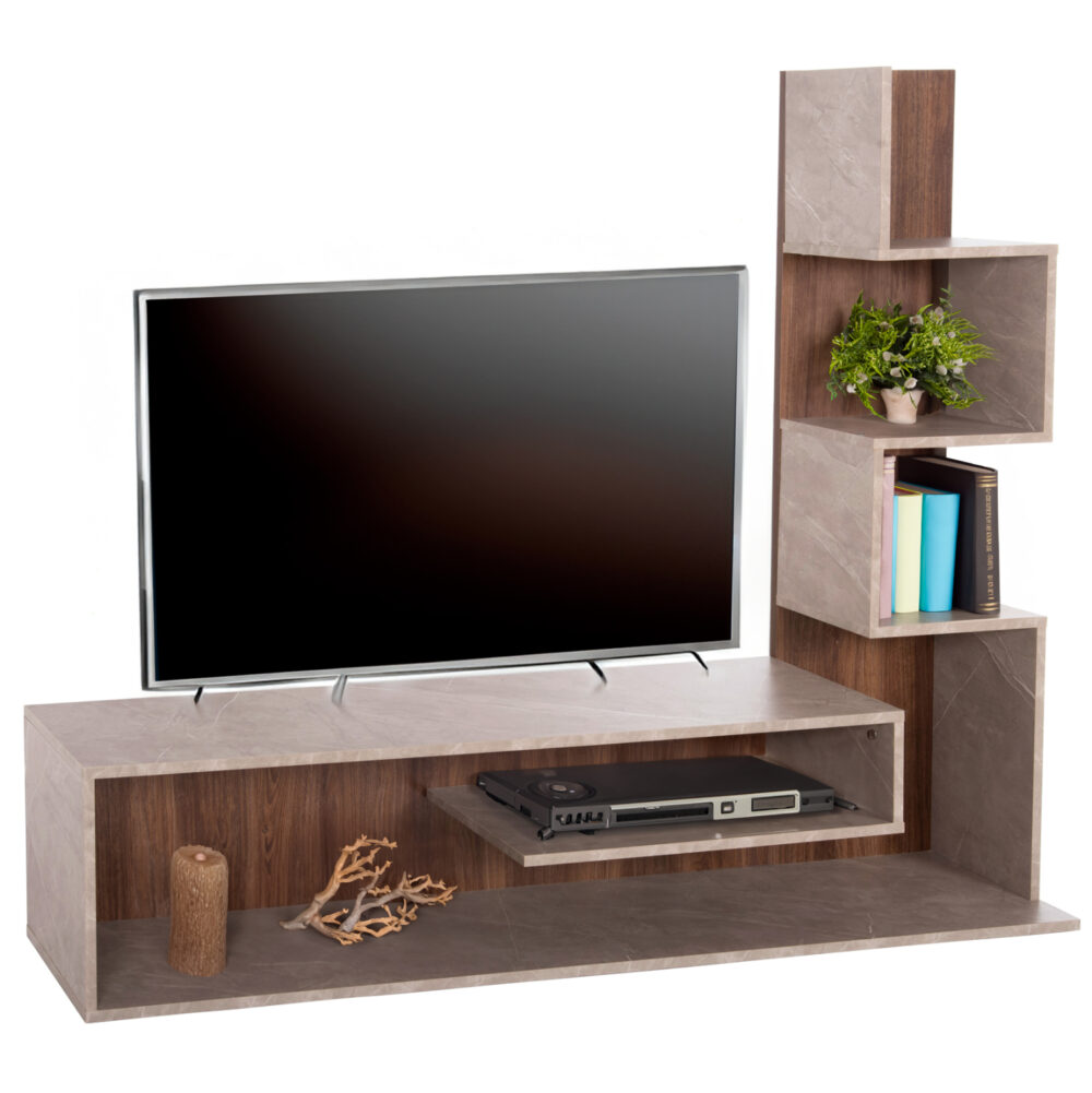 ΣΥΝΘΕΤΟ ΤΗΛΕΟΡΑΣΗΣ EDELIE HM8908.14 ΜΕΛΑΜΙΝΗ ΓΚΡΙ STONE TEXTURE-ΦΥΣΙΚΟ 150x29,5x120Υεκ. - Image 1