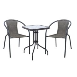 BALENO-W Set Κήπου - Βεράντας: Τραπέζι + 2 Πολυθρόνες Μέταλλο Ανθρακί, Wicker Mixed Grey