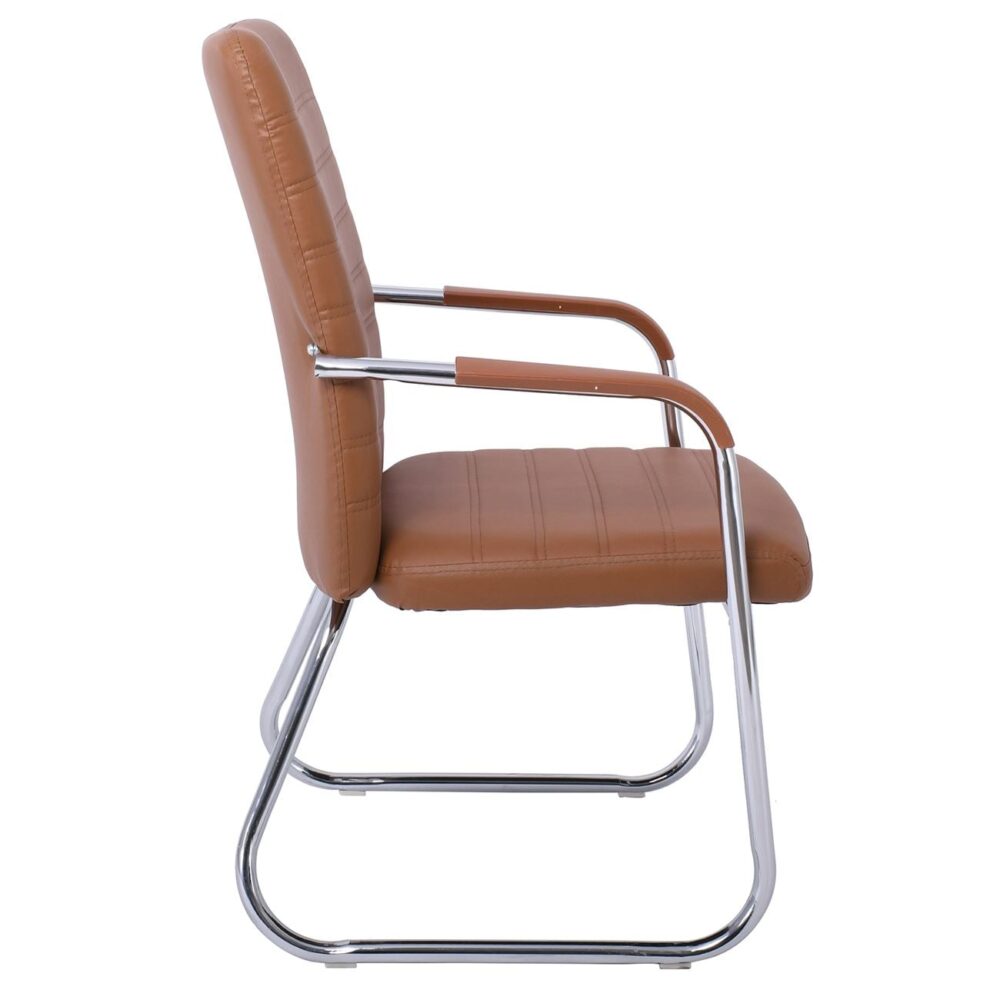 COLLET Πολυθρόνα Γραφείου Επισκέπτη Μέταλλο Χρώμιο, Pu Καφέ - Image 3