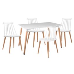 LAVIDA-ART Τραπεζαρία: Τραπέζι 120x80 Οξιά/MDF + 4 Καρέκλες Μέταλλο Βαφή Φυσικό PP Άσπρο - Image 2