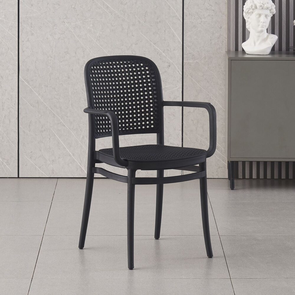 FLORENCE Πολυθρόνα PP Μαύρο, PP Rattan Μαύρο, Στοιβαζόμενη - Image 3