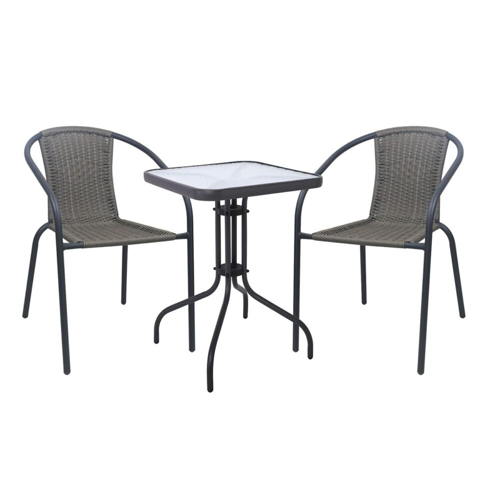 BALENO-W Set Κήπου - Βεράντας: Τραπέζι + 2 Πολυθρόνες Μέταλλο Ανθρακί, Wicker Mixed Grey - Image 2