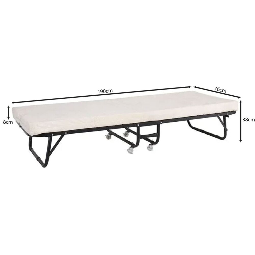 SPAN Κρεβάτι Πτυσσόμενο Βοηθητικό Μέταλλο Βαφή Μαύρο, Στρώμα 8cm foam - Image 4