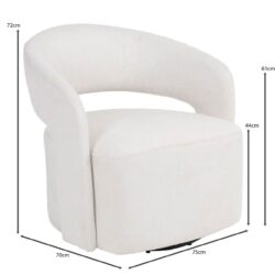 CUBA Πολυθρόνα Σαλονιού Περιστρεφόμενη, Teddy Ύφασμα Άσπρο - Image 4