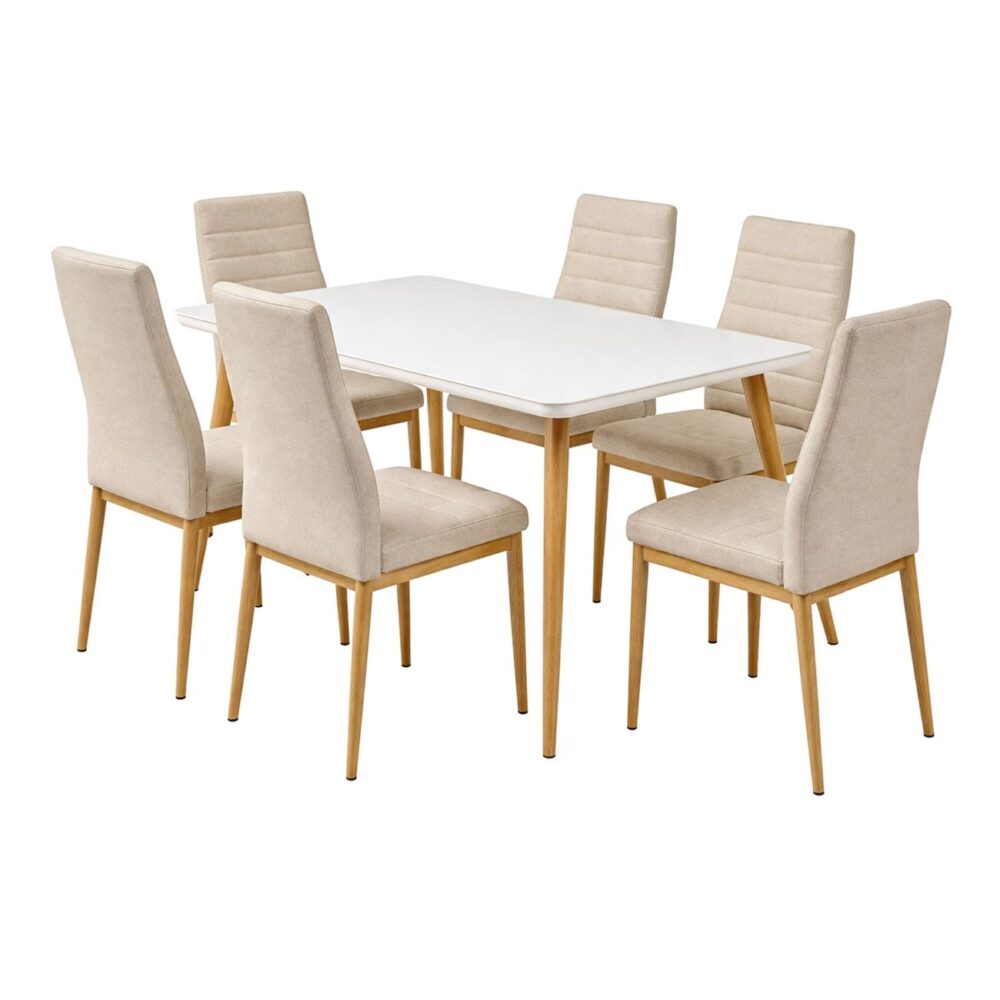 JETTA-UNION Set Τραπεζαρία: Τραπέζι + 6 Καρέκλες, Μέταλλο Βαφή Φυσικό, Ύφασμα Μπεζ - Image 2