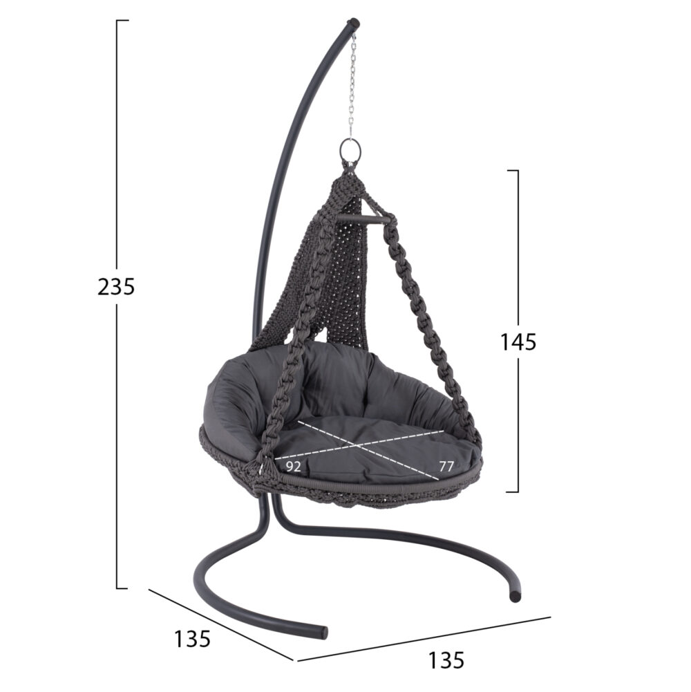 ΚΡΕΜΑΣΤΗ ΦΩΛΙΑ AUGUST ΜΑΚΡΑΜΕ-ΜΕΤΑΛΛΟ ΑΝΘΡΑΚΙ HM5922.10 123x113x145Υεκ. - Image 2