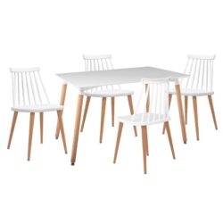 LAVIDA-ART Τραπεζαρία: Τραπέζι 120x80 Οξιά/MDF + 4 Καρέκλες Μέταλλο Βαφή Φυσικό PP Άσπρο