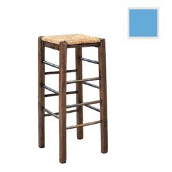 ΤΑΒΕΡΝΑΣ Σκαμπό BAR, Οξιά Εμποτισμός Λάκα Γαλάζιο, Κάθισμα Ψάθα - Image 2