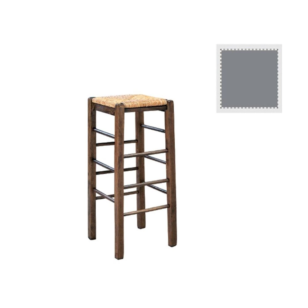 ΤΑΒΕΡΝΑΣ Σκαμπό BAR, Οξιά Βαφή Εμποτισμός Λάκα Γκρι, Κάθισμα Ψάθα - Image 2