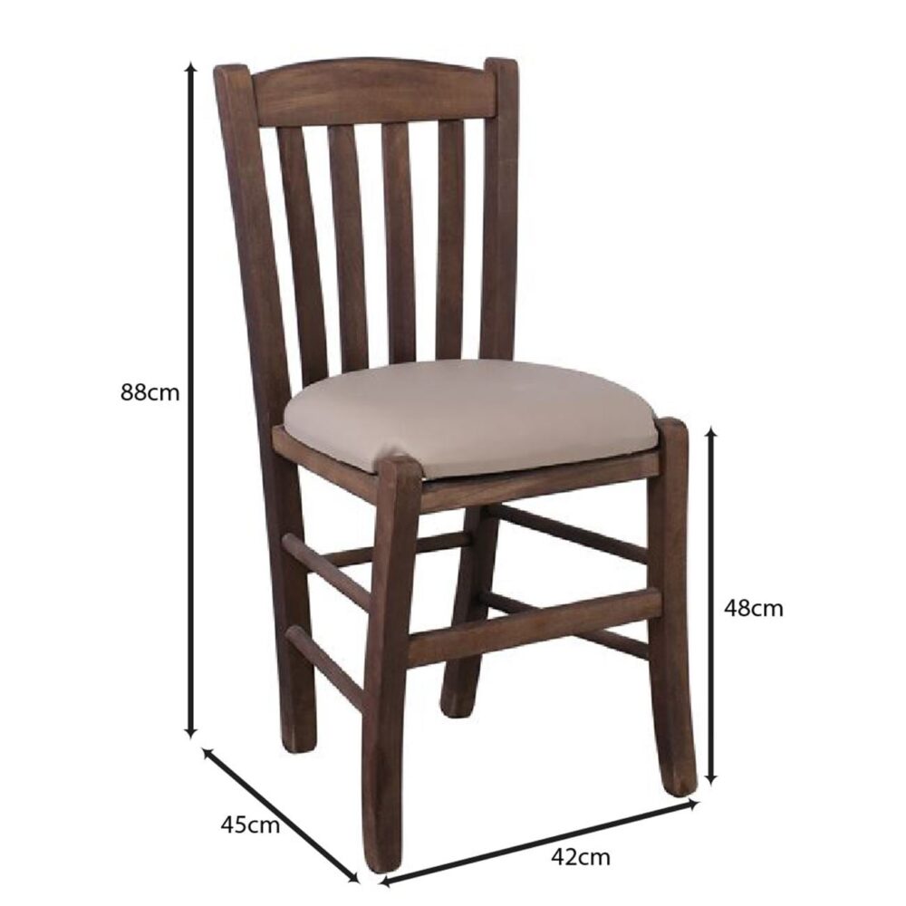 CASA Καρέκλα Οξιά Βαφή Εμποτισμού Καρυδί, Κάθισμα Pu Cappuccino - Image 3