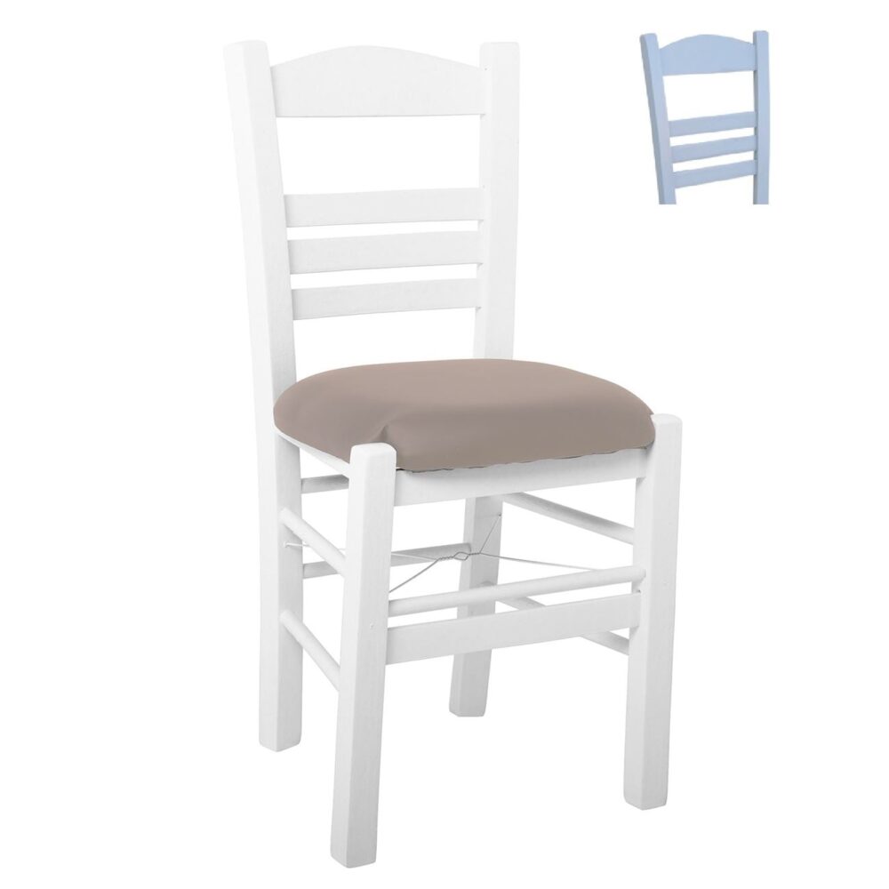 ΣΙΦΝΟΣ Καρέκλα Οξιά Βαφή Εμποτισμού Λάκα Γκρι, Κάθισμα Pu Cappuccino - Image 2