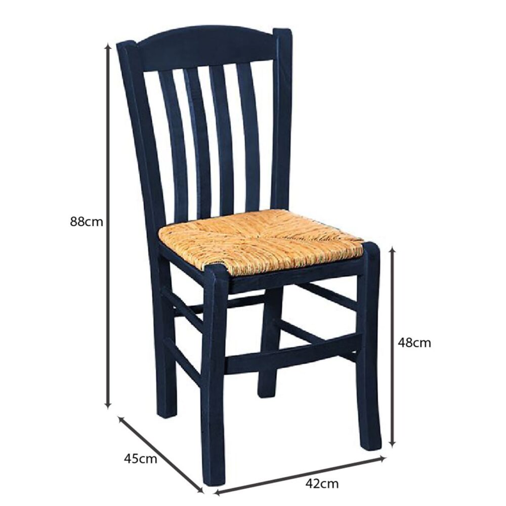 CASA Καρέκλα Οξιά Βαφή Εμποτισμού Ανιλίνη Μπλε, Κάθισμα Ψάθα - Image 3